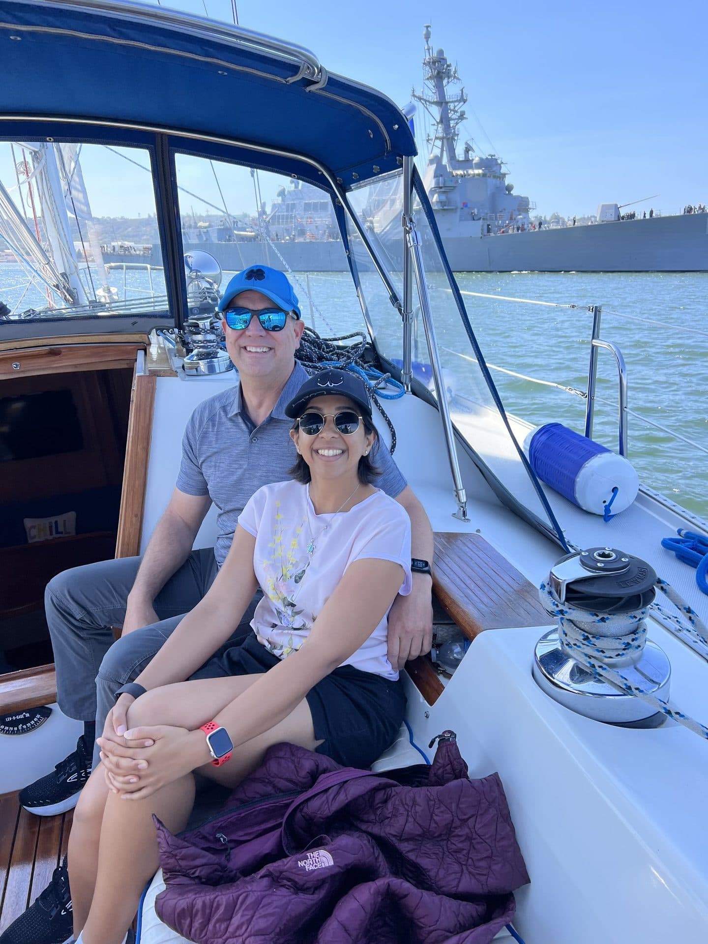 Sailing past a Navy warship on San Diego Bay
