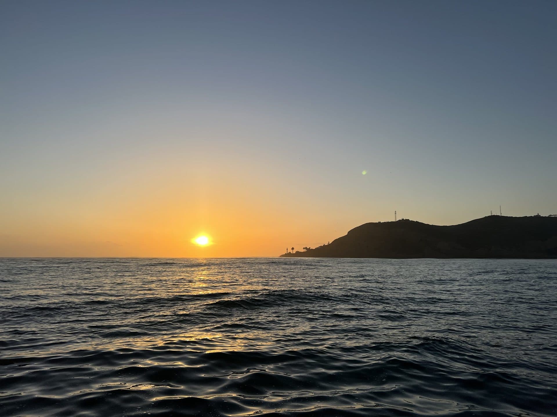 The sun setting over the open Pacific beyond San Diego Bay
