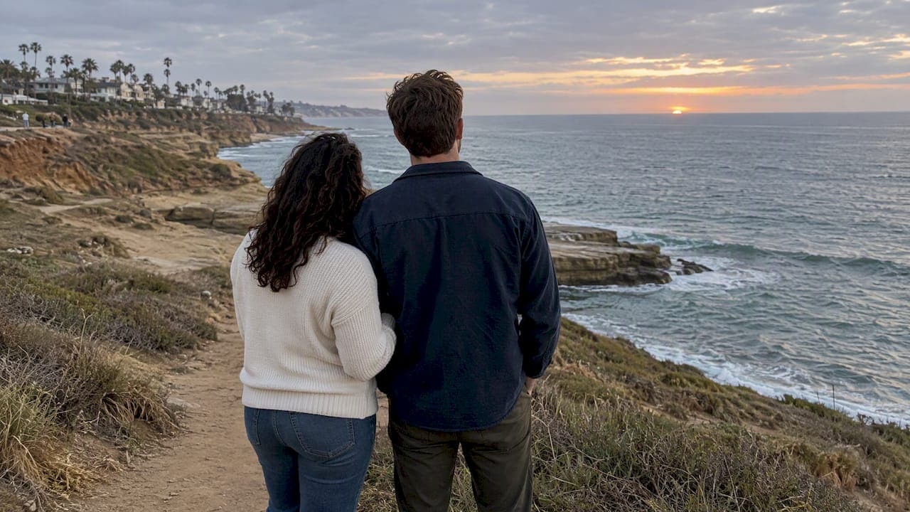 Couple watching the sunset at Sunset Cliffs