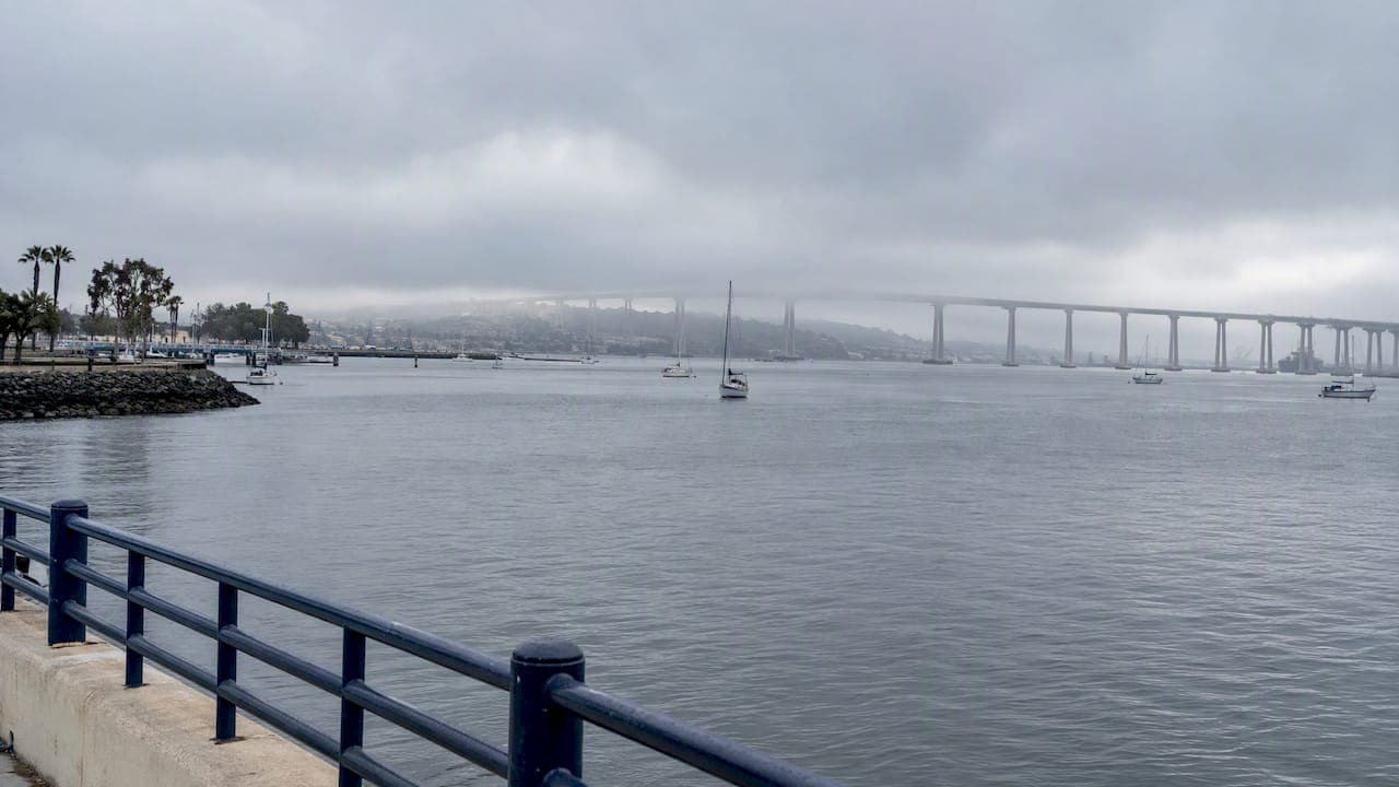Marine layer drifts over San Diego Bay